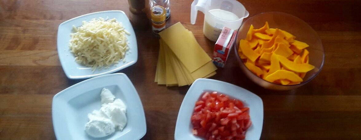 Kürbislasagne, mise en place Kürbislasagne, mise en place