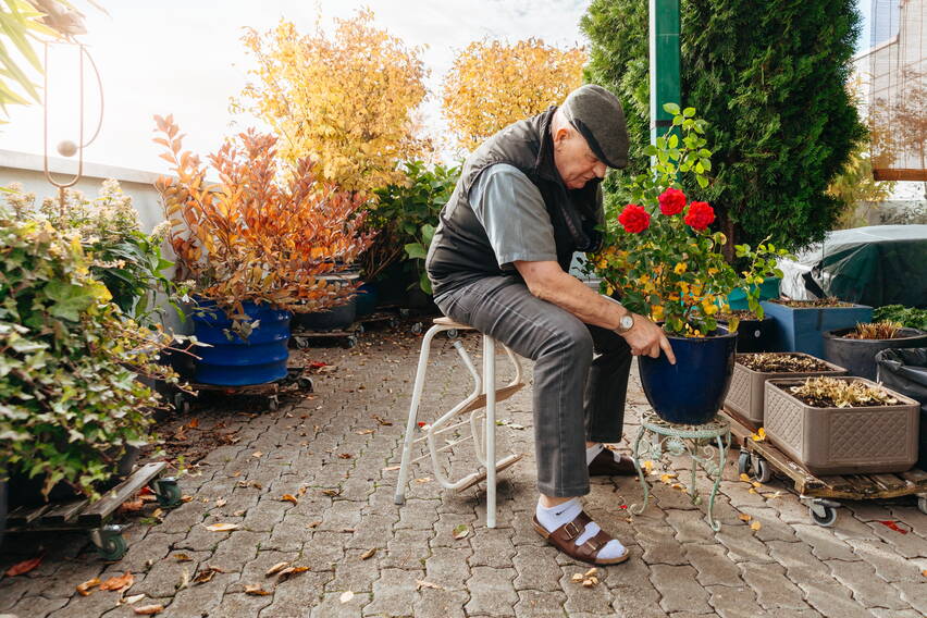 Werner Nyffenegger beim Gärtnern auf der Terrasse Werner Nyffenegger beim Gärtnern auf der Terrasse